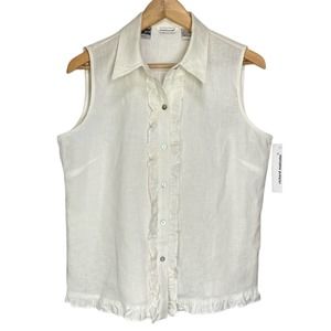 NWT Richard Malcolm Irish Linen Sleeveless Ruffled Blouse S L